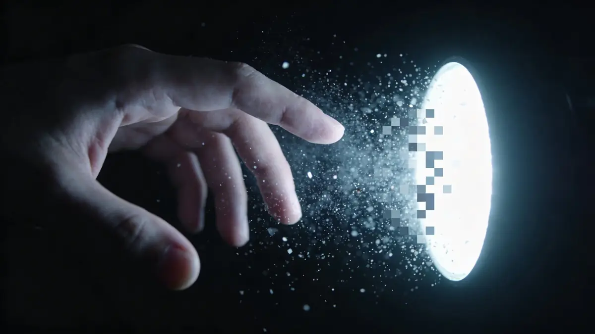 Hand reaching for dissolving light